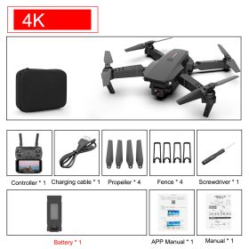 New E88 Pro Drone 4k HD Dual Camera Visual Positioning 1080P WiFi fpv drone height preservation rc quadcopter (Color: 4K 1B)